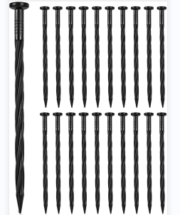 Aoipend 100 Pack Plastic Landscape Edging Anchoring Spikes 8 inch Spiral Nylon Garden Landscapes Nails Rust Edging Stake for Lawn Paver Edging, Weed Barrier, Artificial Turf (100, Black)