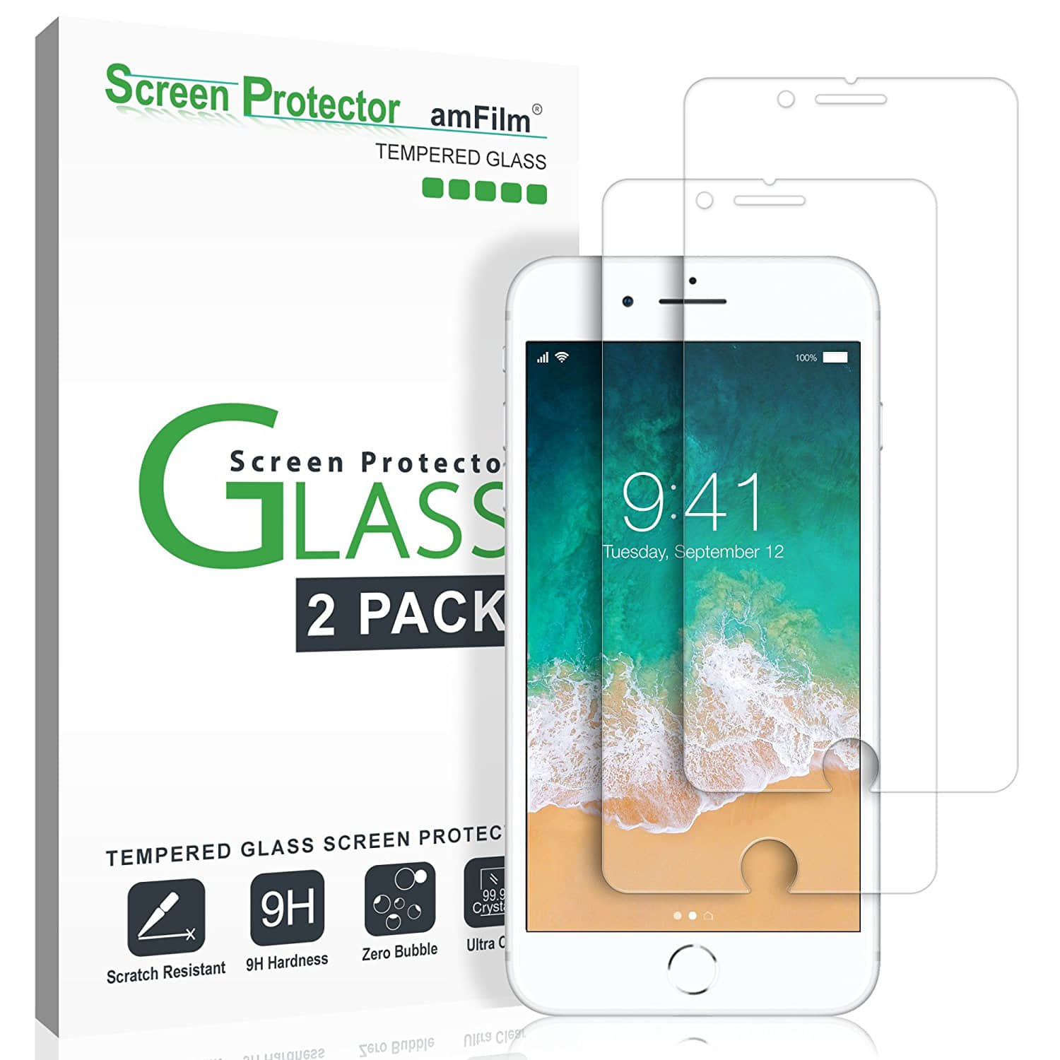 amFilm Glass Screen Protector(iPhone 8, 7, 6S, 6)