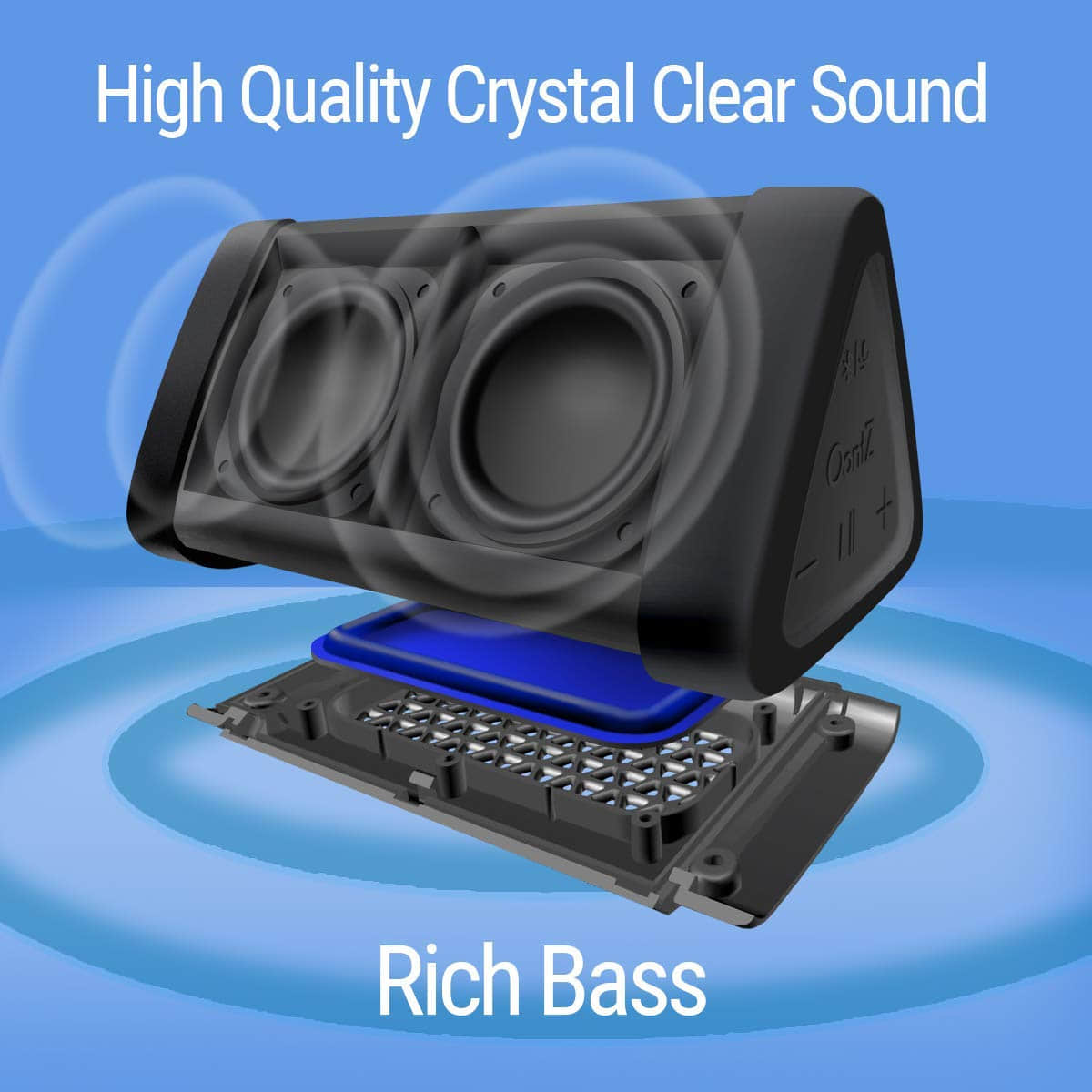 OontZ Angle 3 New Enhanced Edition Portable Bluetooth Speaker with 100ft Wireless Range, Volume Booster AMP 10 Watts Power, IPX5 Splashproof, Custom Bass Radiator, Black Grille