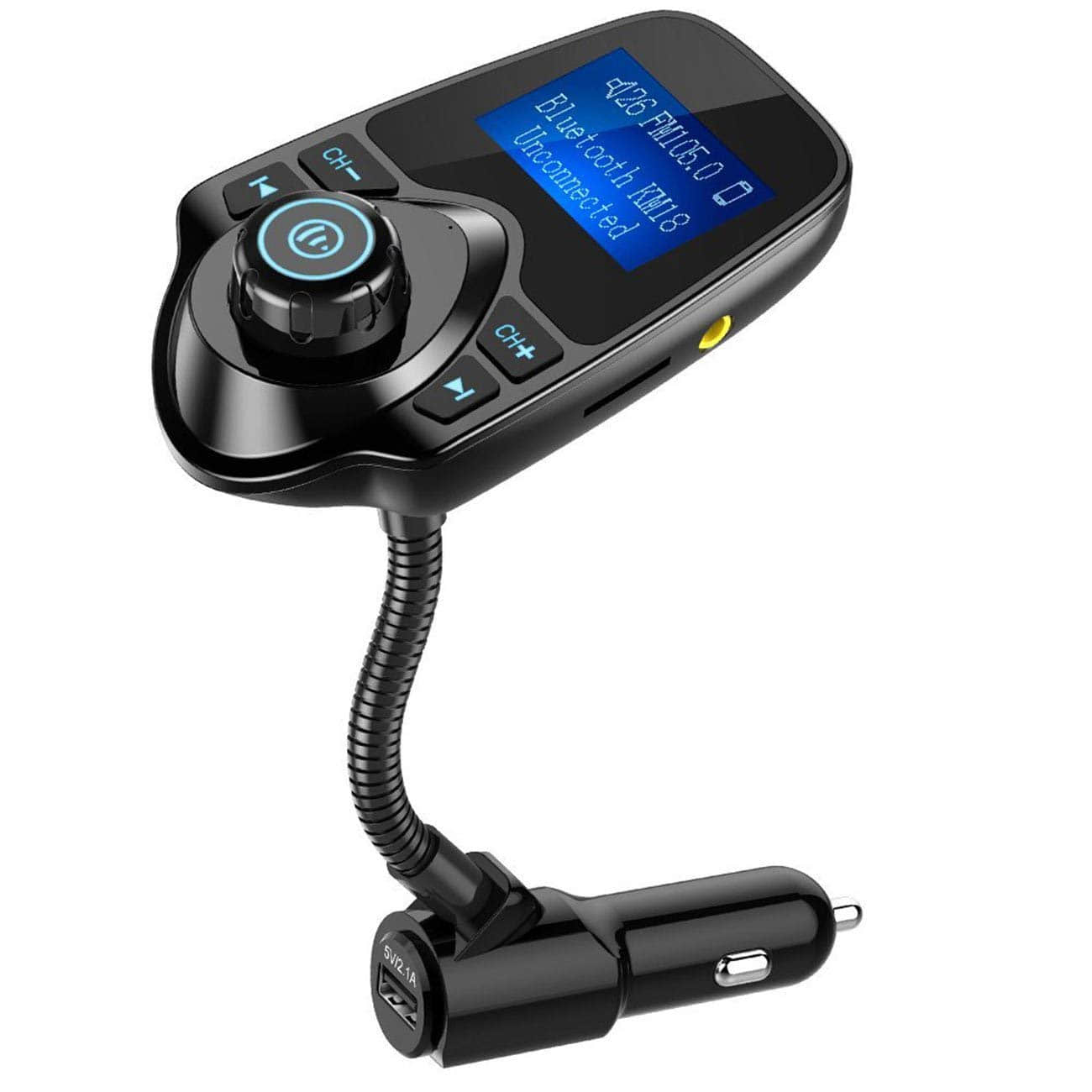Nulaxy Wireless In-Car Bluetooth FM Transmitter Radio Adapter Handsfree Car Kit W 1.44 Inch Large Screen with USB Car Charger for All Smartphones Audio Players Supporting TF Card