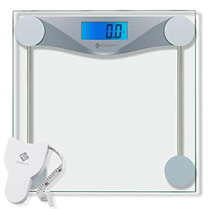 Etekcity Digital Body Weight Bathroom Scale With Body Tape Measure, Tempered Glass, 400 Pounds 