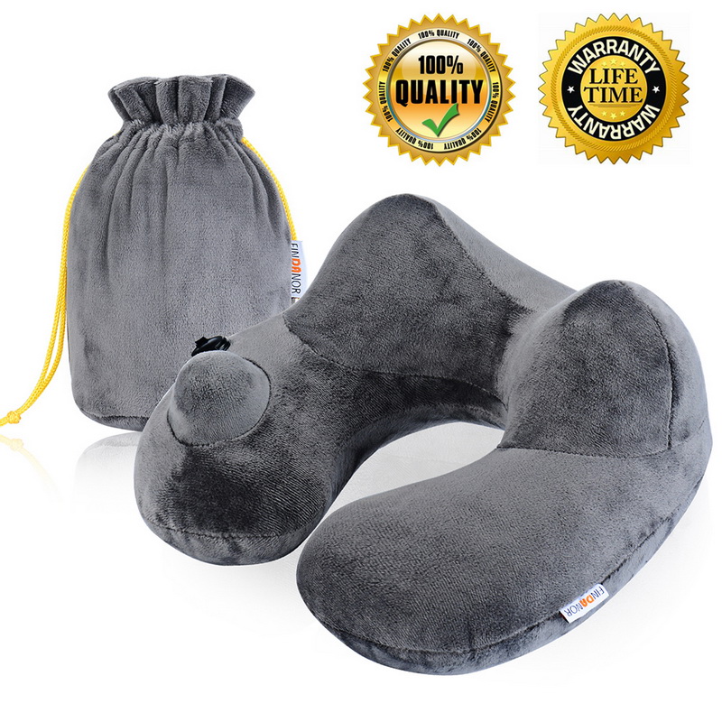 Inflatable Travel Pillow With Washable Soft Velvet Cover.