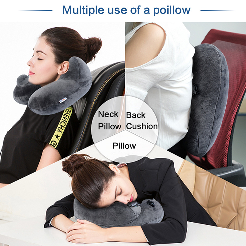 Inflatable Travel Pillow With Washable Soft Velvet Cover.