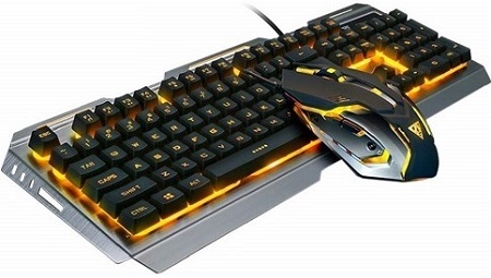 Computer Keyboard and Mouse Combo with Orange Yellow Lighting Backlit,Dirt-Proof,Spill Resitant,Ergonomic Design,Mechanical Feeling,for Working and Prime PC Xbox one PS4 Gaming
