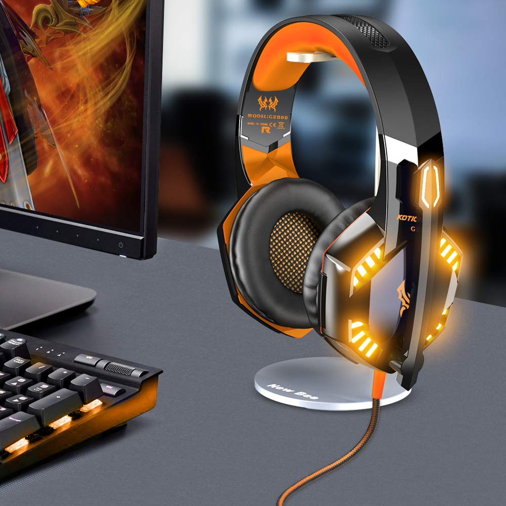KOTION EACH G2000 PC Game Headset for Xbox Gaming Headphones with Mic Earphone Headband,Volume Control Stereo Bass,Glowing RGB LED Light for PS4,PC,X1,Wired Gaming Headset for Women Men Kids-Black Orange