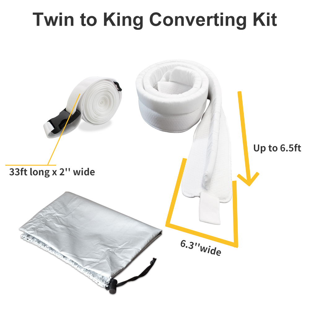 Mattress Gap Filler Twin To King Converter with 33ft Connector Strap and Storage Bag - White