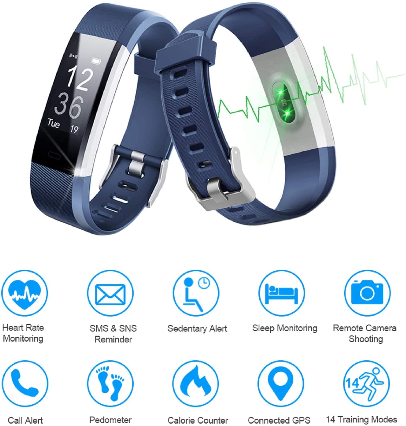 LETSCOM Waterproof Fitness Tracker Watch with Heart Rate Monitor